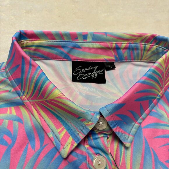 Sunday Swagger Womens Large Golf Polo Floral Leaves Sleeveless Multicolored - Picture 3 of 8